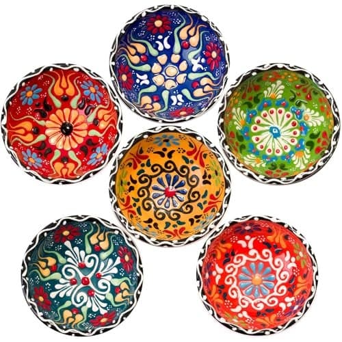 BCS Ceramic Pinch Bowls Set of 6, Small Bowls for Dipping - Cooking Prep & Charcuterie Board, Soy Sauce Dish, Multicolor Handmade Decorative Serving Dishes (3.2'' - 3 oz)