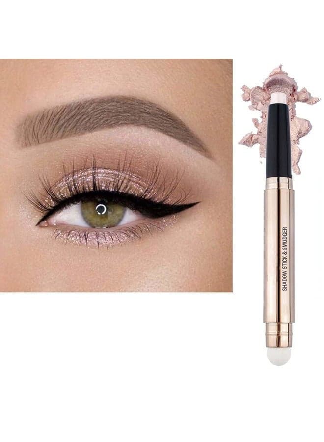 Eyeshadow Stick and Sponge Brush Cream Shimmer Smooth Eyeshadow Pencil Hypoallergenic Waterproof Eye Shadow Eyeliner Highlighter Stick Primer Palette Glitter Liquid Nude Korean Matte