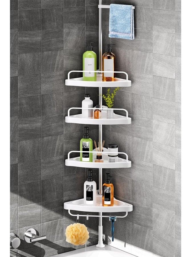 4 Layer Shelf Corner Shower Caddy Tension Pole, Stainless Steel Constant Tension Pole, Adjustable Corner Shower Shelf, Rustproof Floor Standing Rack ,1.1m to 2.6m