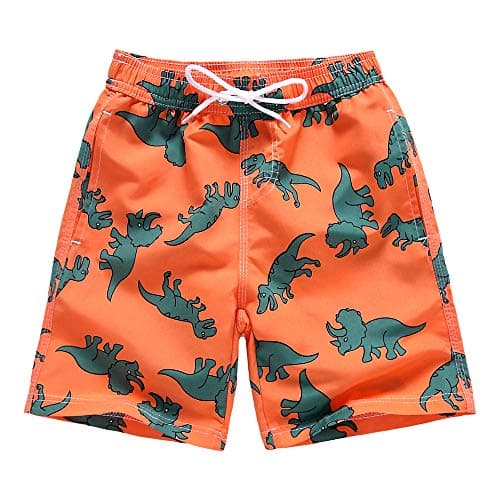 techcity Boys Swim Trunks, Quick Dry Beach Swim Shorts Little Boys Bathing Suit Swimsuit Toddler Boy Swimwear with Mesh Lining, 3-14 Years (7-8 Years, Dinosaur)