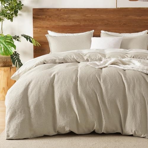 David's Home Waffle Weave Duvet Cover Set King Size,Soft Breathable 3pcs Comforter Cover Set with 2 Pillowcases,Textured Home Decor Bedding Set Cozy for All Seasons, Nature 104"×90",No Comforter