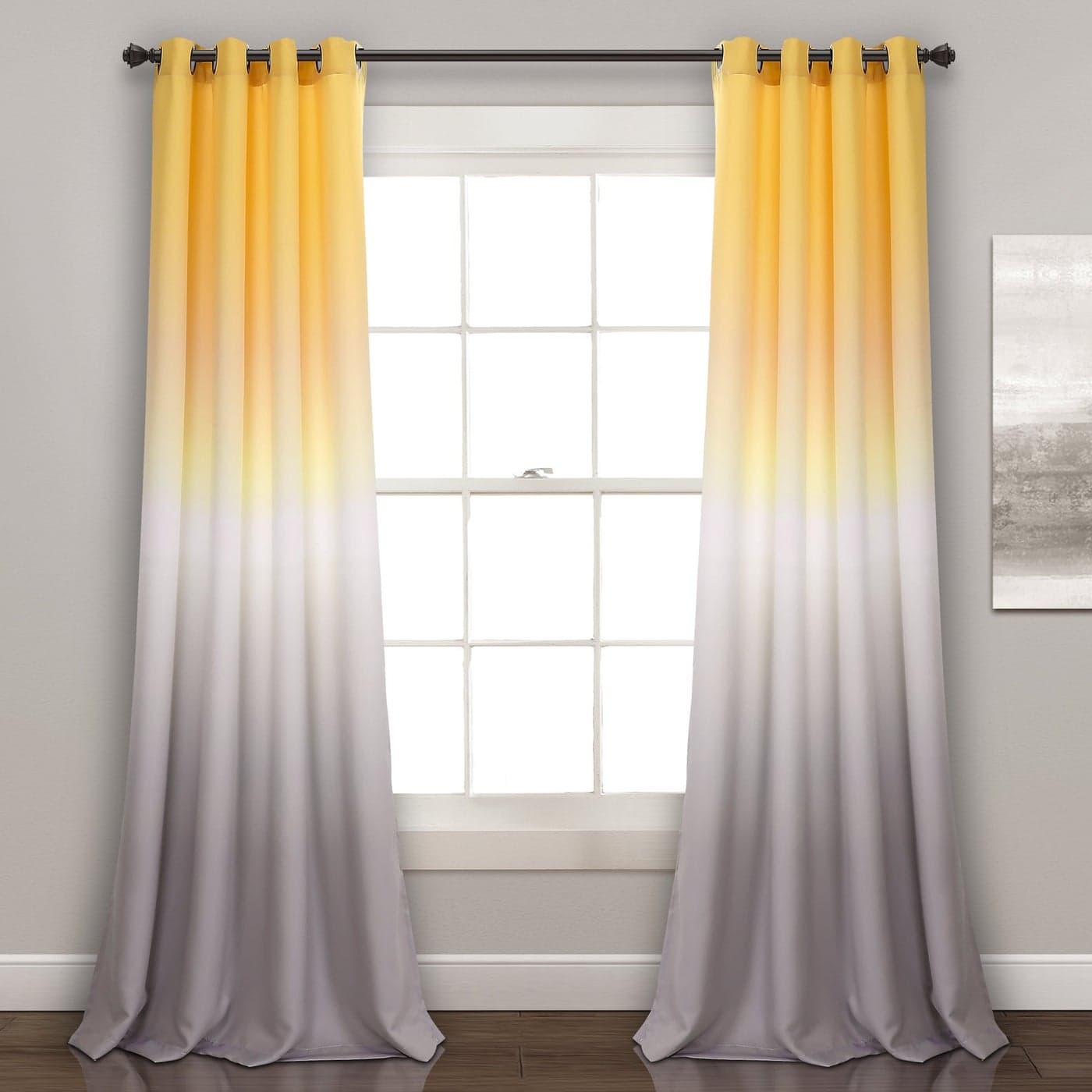 Lush Decor Ombre Fiesta Curtains Light Filtering Window Panel Set for Living Dining Bedroom Pair 52 W x 84 L Yellow Gray