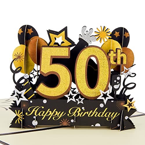 HOMANGA Happy 50th Birthday Pop Up Card, 50th Birthday Card with Note and Envelope, 50th Birthdays Gifts for Husband, Wife, Men, Women, 50 Years 3D Pop Up Birthday's Greeting Card 6" x 8"