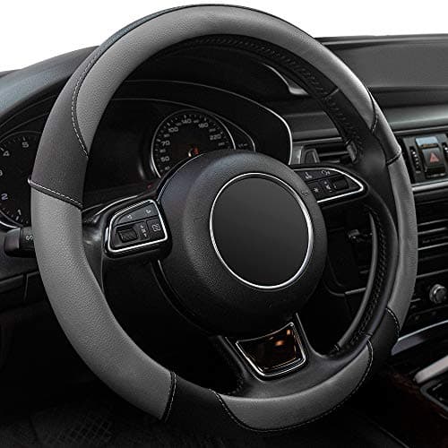 Xizopucy Steering Wheel Covers Gray Universal Microfiber Leather, Suitable for 14 1/2-15 inch Car Steering Wheel Cover, Breathable, Anti Slip & Odor