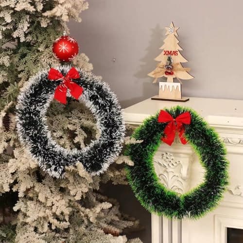 CraftVatika Set of 2 Christmas Wreath for Front Door Wall Hanging Snow Bowknot Wreath Garland Christmas Tree Ornaments Xmas Decoration, Xmas Gifts, Tree Door Hanging Decor Items (Green & Snow Green)