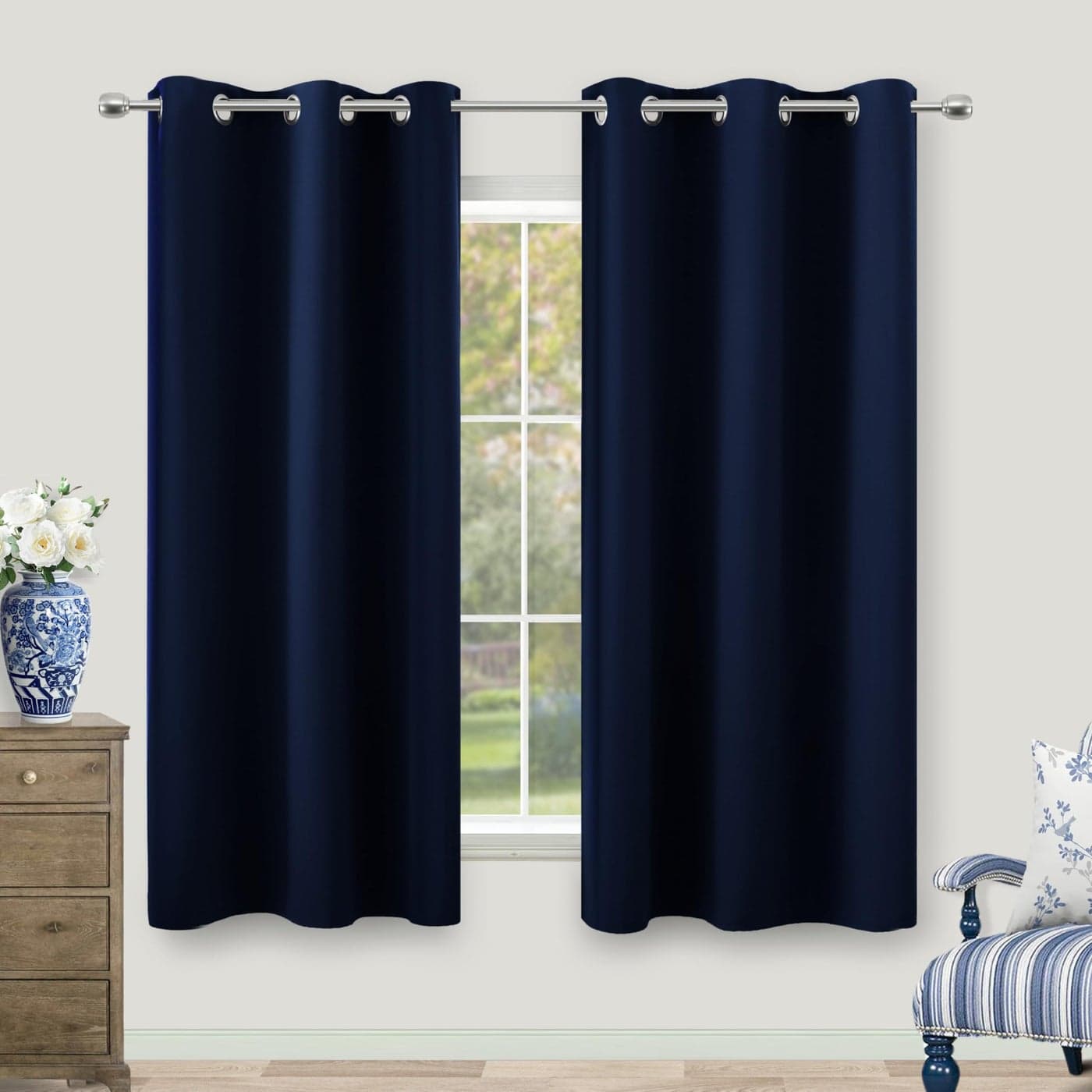 KOUFALL 54 Inch Length Curtains for Bedroom Men Room Decor Darkening Grommet Insulating Curtains for Living Room Bathroom Wide Dark Navy Midnight Blue 42 by 54 Inches Long