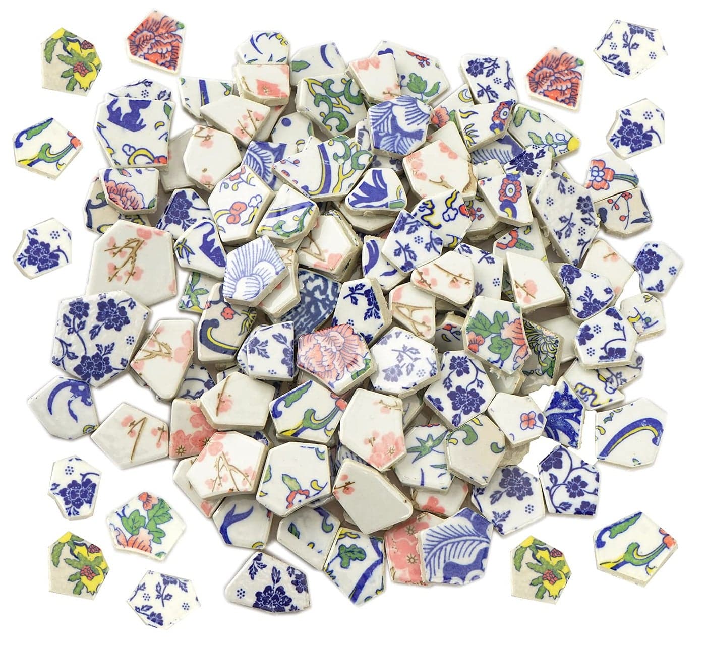 Lanyani Broken Ceramic Porcelain Tiles for Mosaic Crafts Glazed Irregular Blue and White China Plate Mosaic Tiles 11x11 inch
