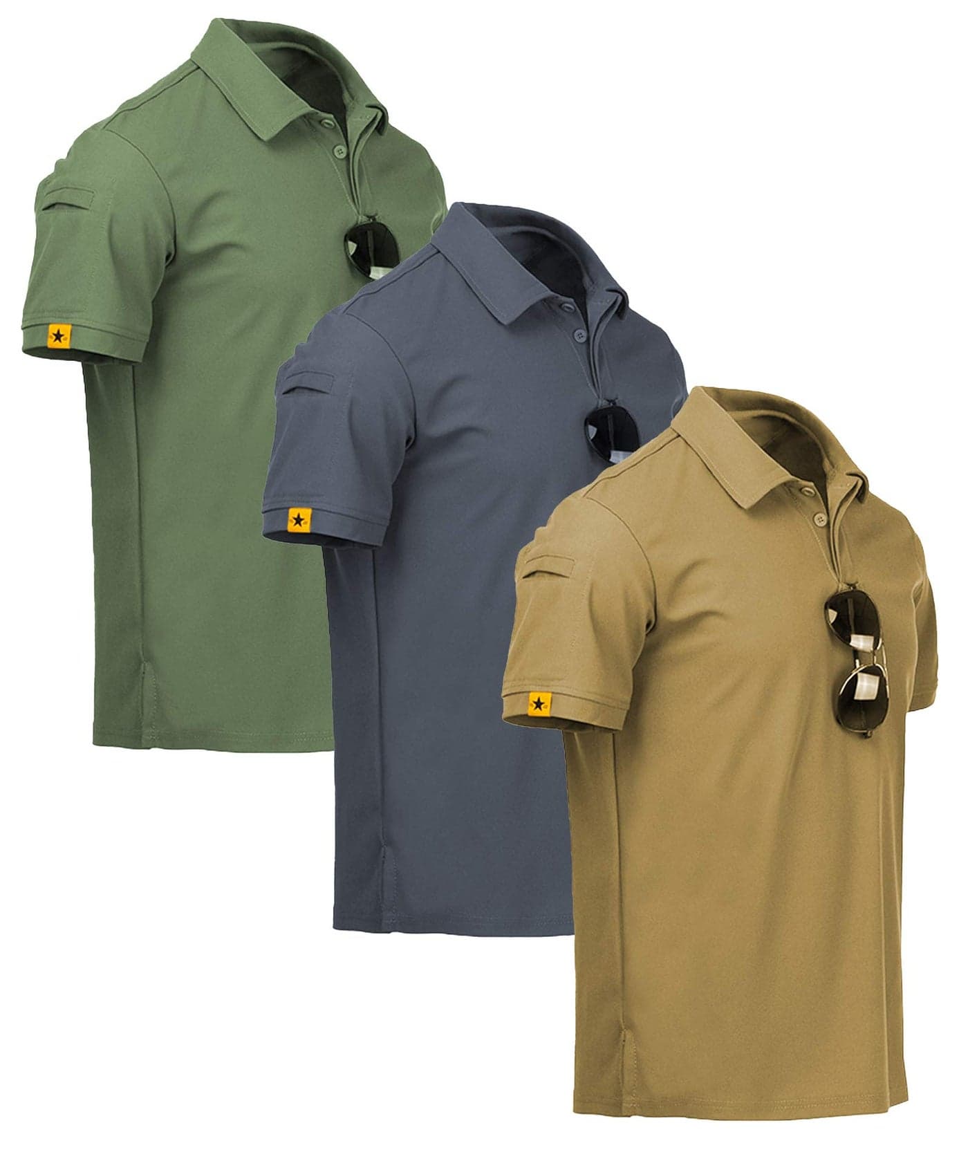 ZITY 3 Pack Mens Polo Shirt Short Sleeve Sports Performance Business Casual Golf Shirts for Men Collared Tactical T-Shirts Khaki Grey Green Medium