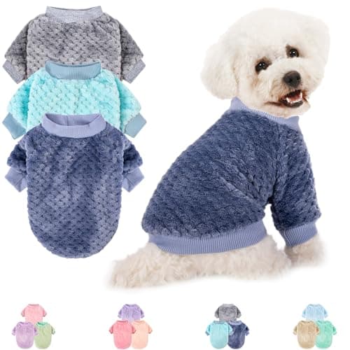 Dog Sweater, 2 or 3 Pack Dog Sweaters for Small Medium Dogs or Cat, Warm Soft Flannel Pet Clothes for Dogs Girl or Boy, Dog Shirt Coat Jacket (XX-Small, Grey+Navy+Sky Blue)