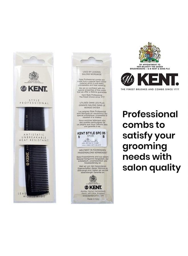 Kent SPC85 5 inch Salon-Style Dressing Cutting Comb with Wide and Fine Teeth Professional Barber Haircut Comb for Styling and Teasing, Hard Rubber, Anti-static, Unbreakable & Heat Resistant