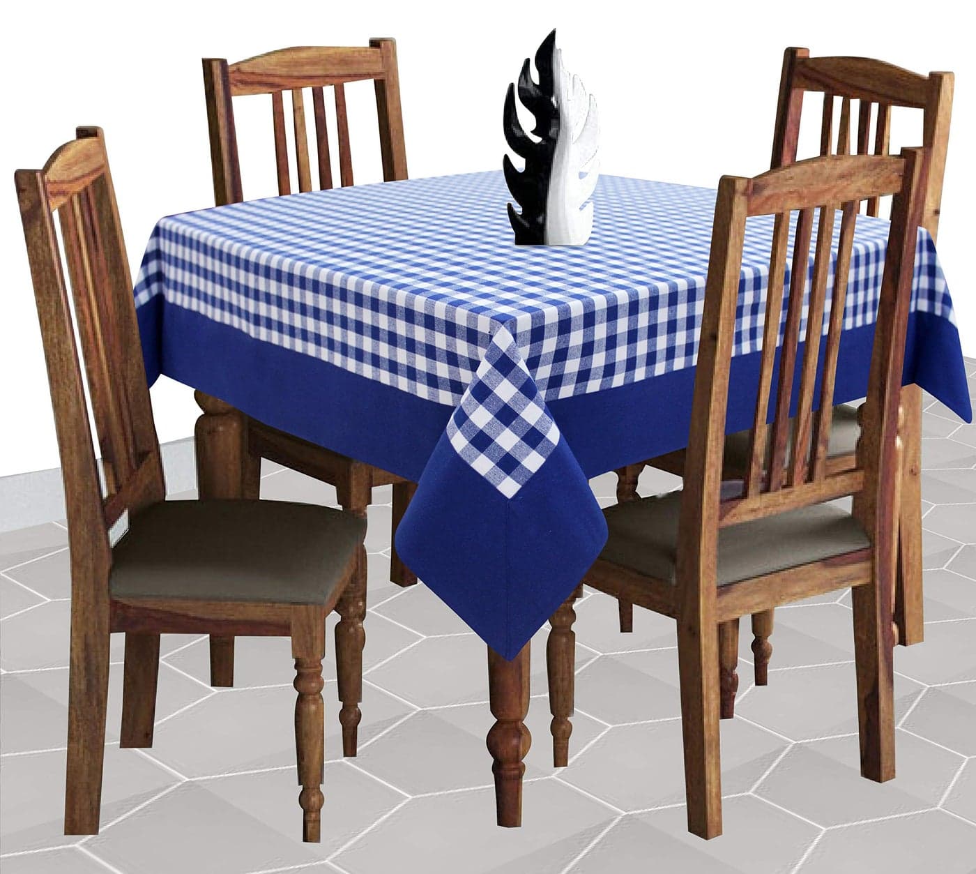AIRWILL Cotton Checkered Pattern 4 Seater Table Cloth Pack of 1 pc (Blue)