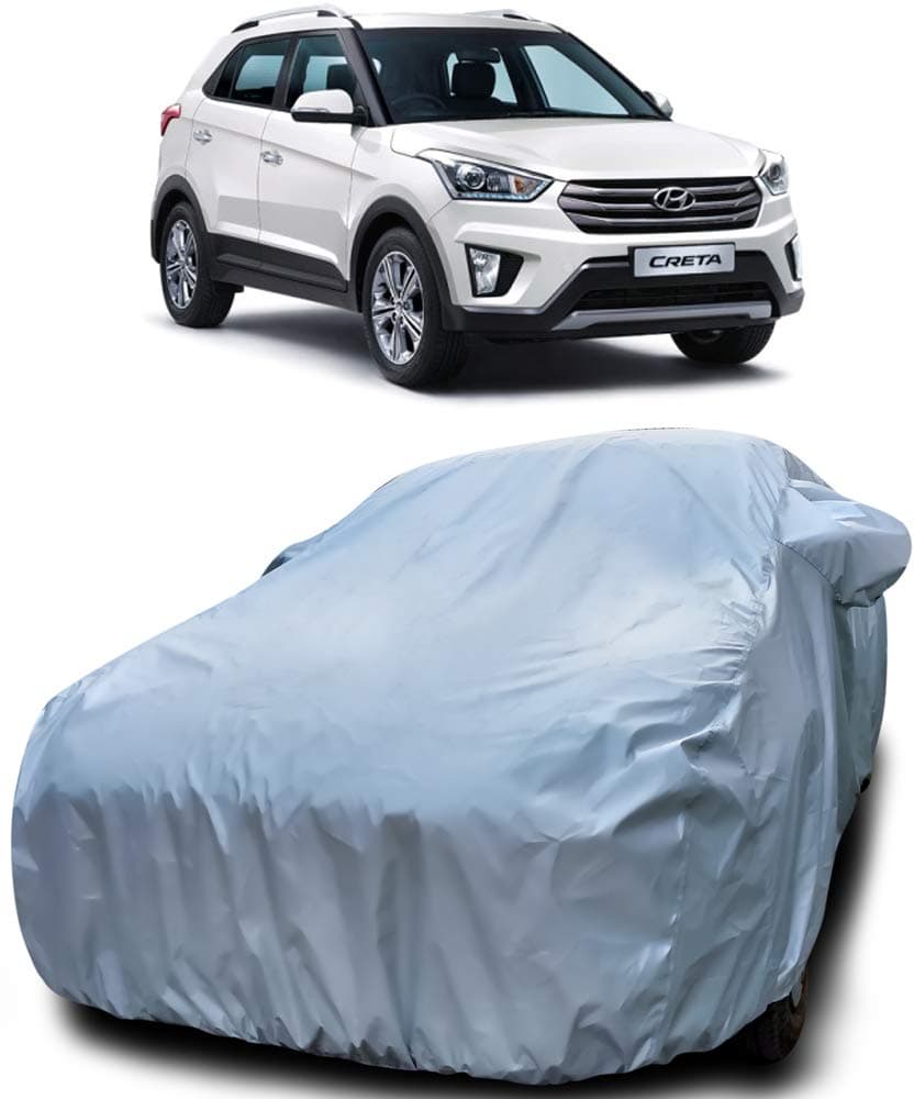 MOTROX Car Cover Compatible with Hyundai Creta with Mirror Pocket Triple Stitched Bottom Elastic Water Resistant UV Protection & Dustproof Car Cover-Silver