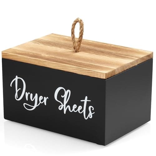 Bivvclaz Dryer Sheet Holder, Wooden Laundry Sheets Container, Laundry Room Organization and Storage for Farmhouse Laundry Room Decor and Accessories, Fabric Sheet Holder, Black