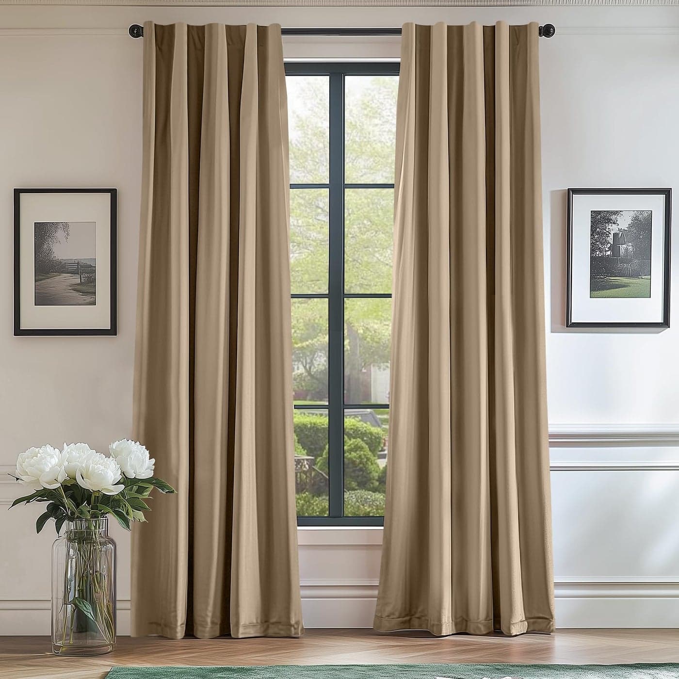 Lazzzy Velvet Curtain Beige Thermal Insulated Curtains 108 Inch Long Drapes for Bedroom Living Room Light Filtering Window Treatments Rod Pocket Set of 2 Latte