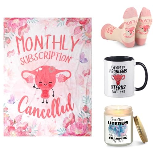 Breling 4 Pcs Funny Hysterectomy Recovery Gift Set for Women Funny Ceramic Mug Flannel Throw Blanket Crew Socks Candle Post Uterus Surgery Care Package Gift Basket