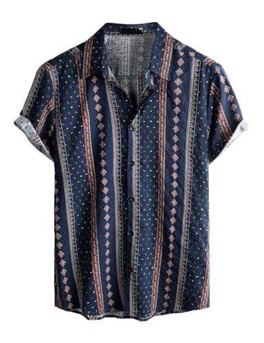 VATPAVE Mens Casual Hawaiian Floral Shirts Short Sleeve Button Down Tropical Shirts Beach Summer Shirts Large Navy Blue