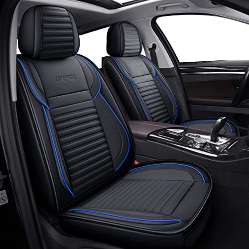 LINGVIDO Leather Car Seat Covers - Breathable, Waterproof with Anti-Slip Full Backrest - For Cars, SUVs, Trucks (Blue+Black)