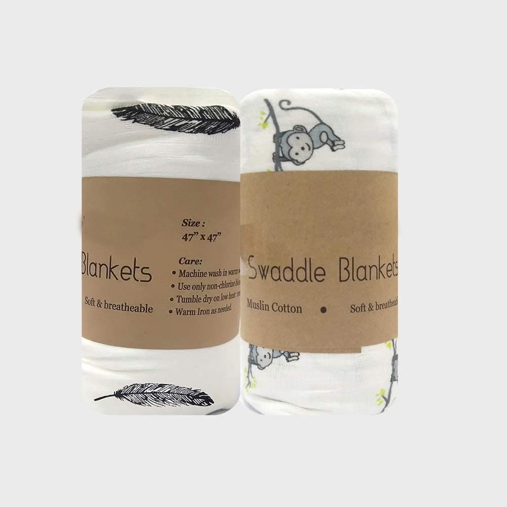Ji and Ja 100 Pure Cotton Muslin Baby Soft Organic Muslin Swaddle Blanket for Babies White Extra Large 120 X 120 cm 09 Months Pack of 2 Random Color