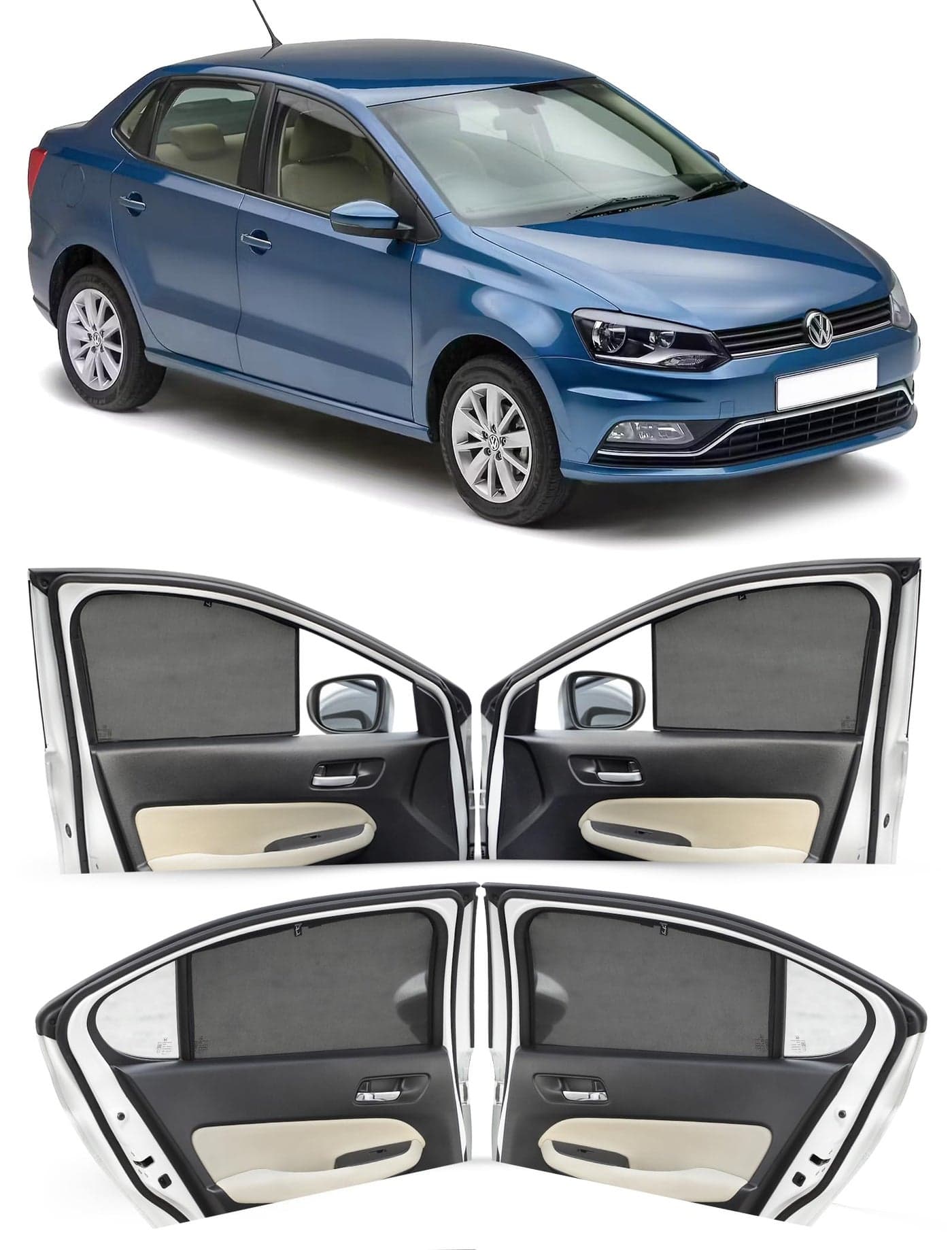 Autofact Car Sunshades for Volkswagen Ameo, UV Protection, Useful Car Accessories, Custom fit Sun Shades for Side Windows, Set of 4