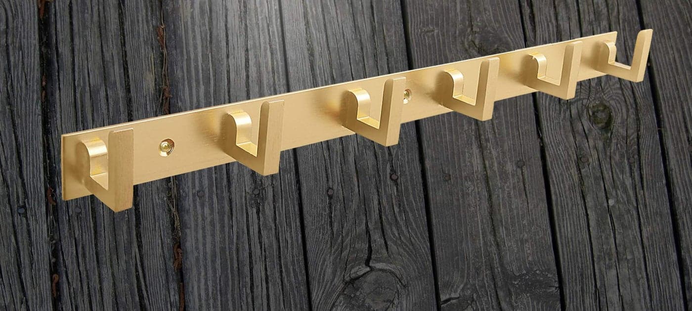 DOCOSS-Exclusive Extra Long 40 cm Gold 6 Pin Metal Bathroom Cloth Hooks Hanger Door Wall Robe Hooks Rail for Hanging Keys,Clothes,Towel (Pack of 1)