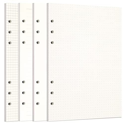 Zelten 1 Pack A5 80 Sheets160 Pages 4 in 1 Lined Squared Dotted Blank Loose Leaf Punched Paper Refills Paper for 6 Hole Binder Personal Organizer Diary Notebook Refillable Planner