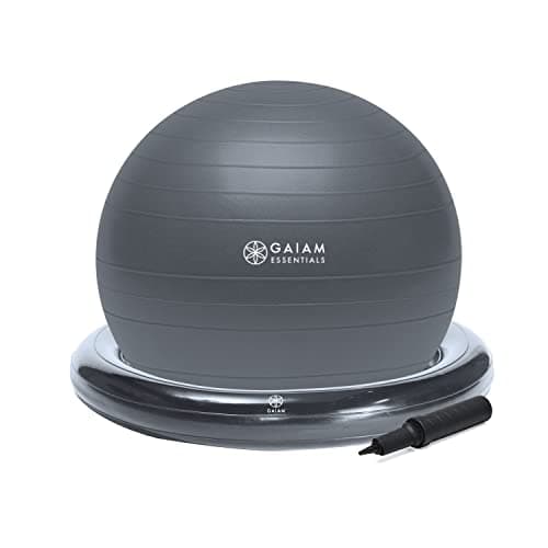 Gaiam Essentials Balance Ball Base Kit 65cm Yoga Ball Chair Exercise Ball with Inflatable Ring Base for Home or Office Desk Includes Air Pump Grey