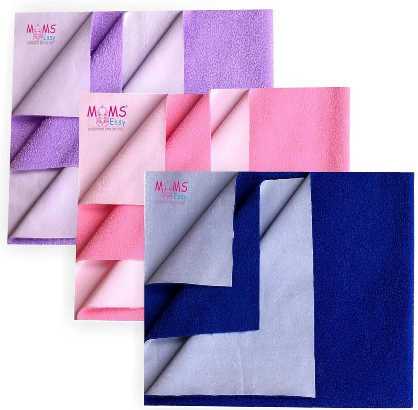 MOMSEASY New Born Baby Urine Sheets Waterproof Bed Protector Baby Dry Sheet Baby Dry Mats Waterproof and New Baby Born Products Combo Royal Blue Pink Lilic Large 140x100 cm