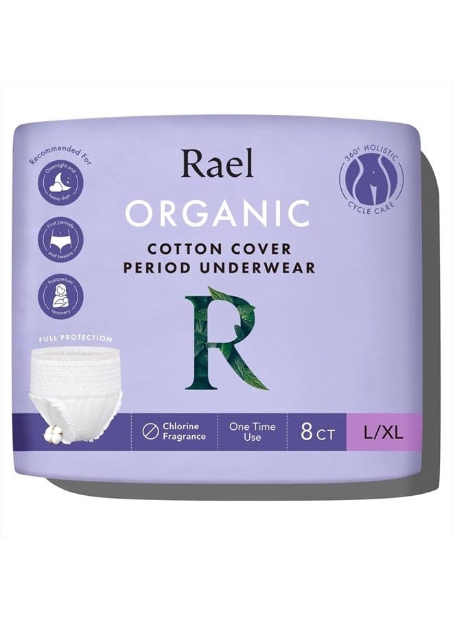 Disposable Underwear for Women, Organic Cotton Cover - Incontinence Pads, Postpartum Essentials, Disposable Underwear, Unscented, Maximum Coverage (Size L-XL, 8 Count)