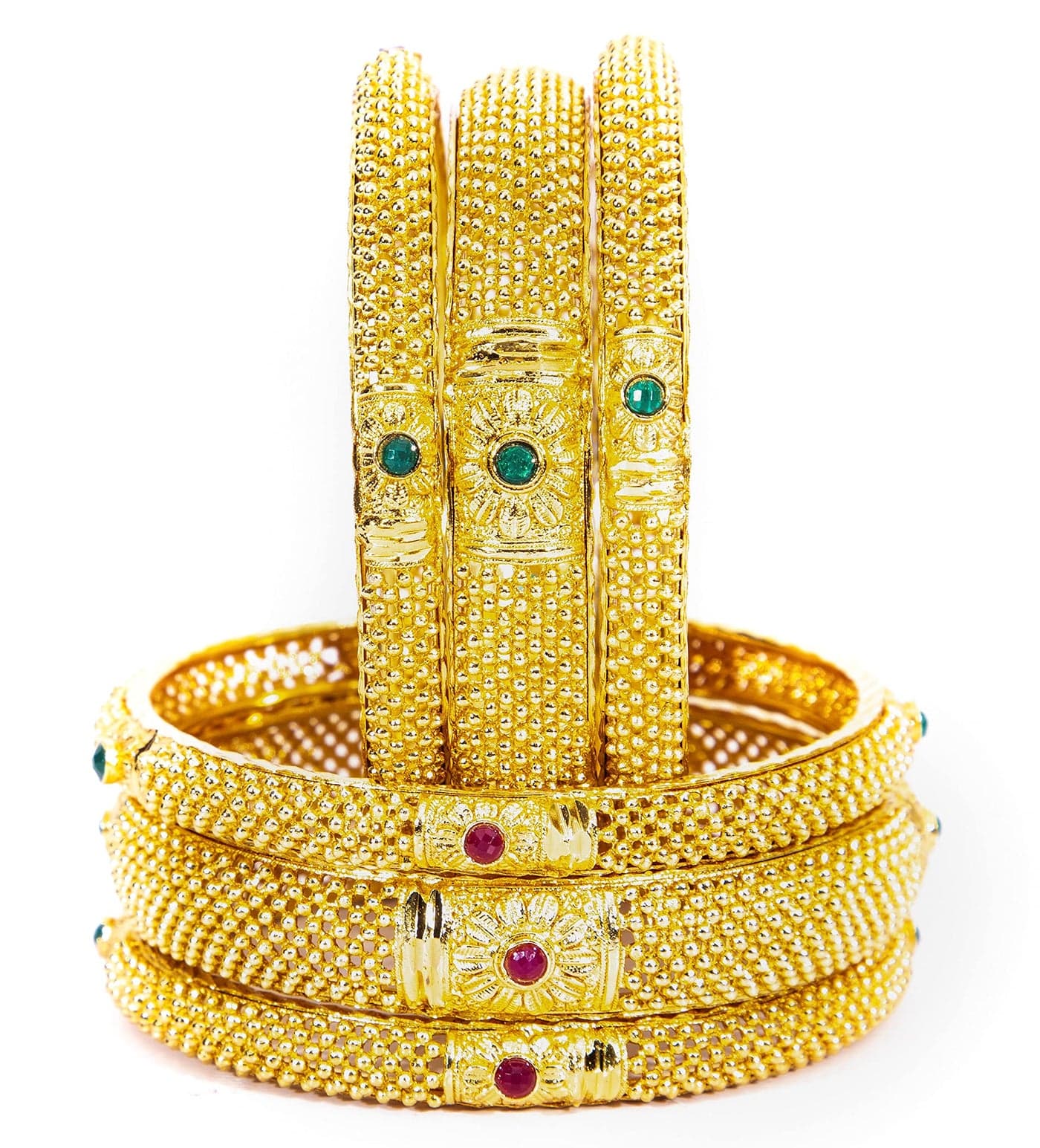 Swara Creations Traditional Gold Plated Brass BanglesKada Set with green and red stone |Original Hand Work for Women and Girls