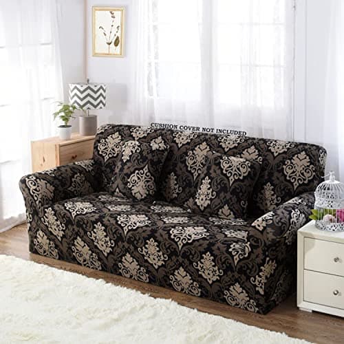 House of Quirk Universal Single Seater Sofa Cover Big Elasticity Cover for Couch Flexible 140 GSM Sofa Slipcover (Black/Brown Motif, 90-145cm)