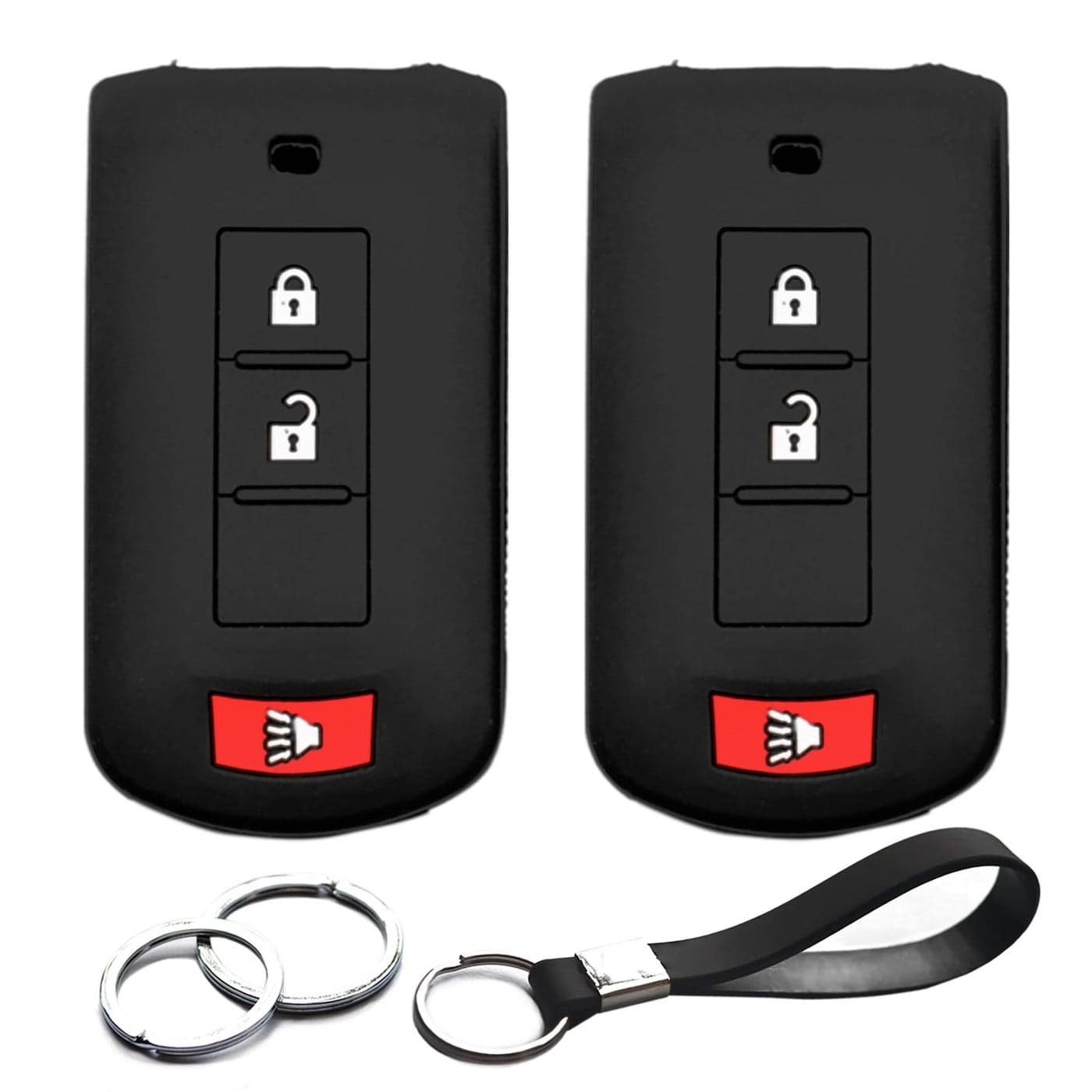 INFIPAR 2pcs Compatible with Mitsubishi Eclipse Cross Lancer Mirage Montero Outlander Montero Sport Outlander Sport Smart 3 Buttons Key Fob Cover Case Key Chain Protector Holder