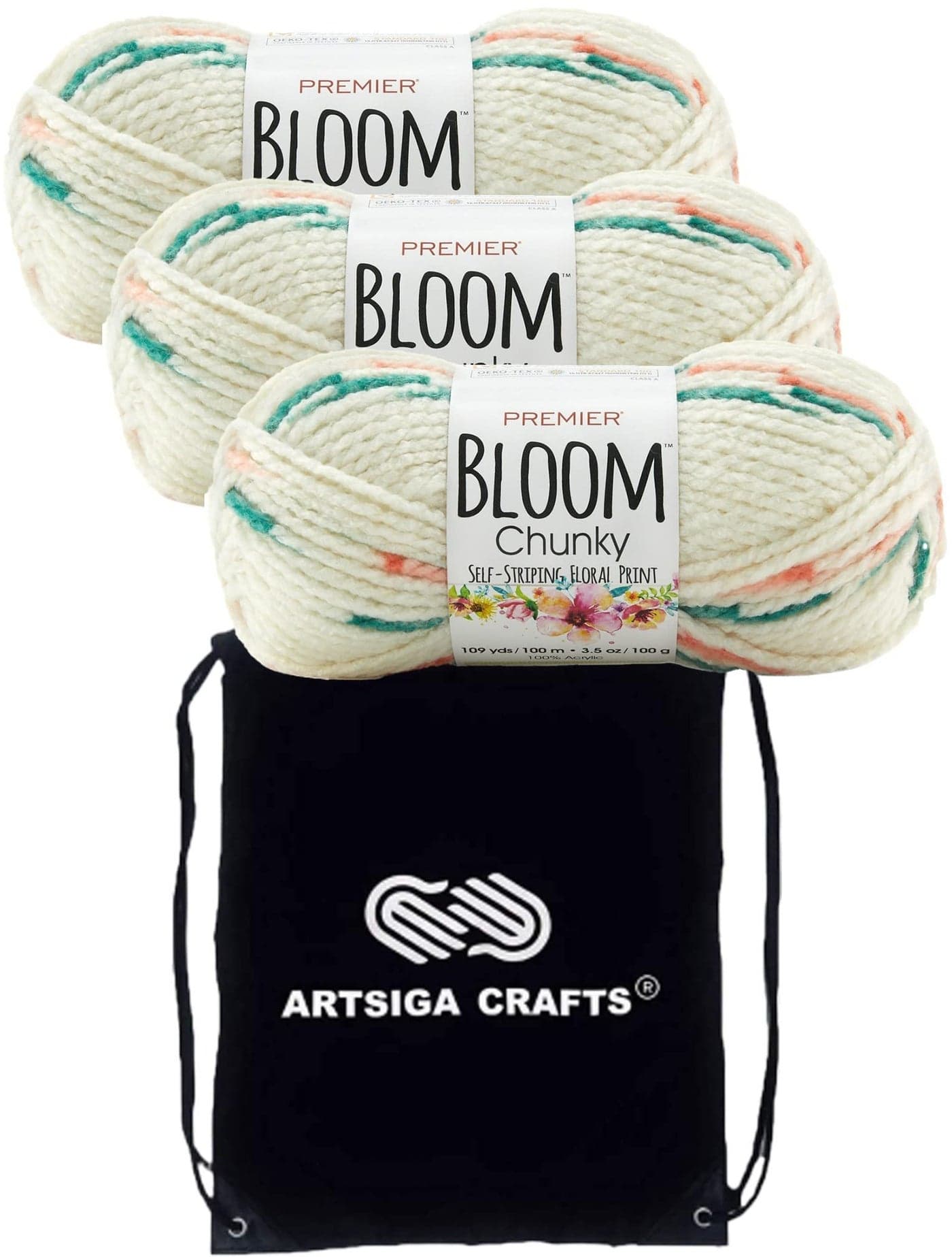 Premier Yarns Bloom Chunky Gerbera 111421 3Skeins Same Dye Lot Chunky Bulky 5 Acrylic Yarn for Crocheting and Knitting with Project Bag