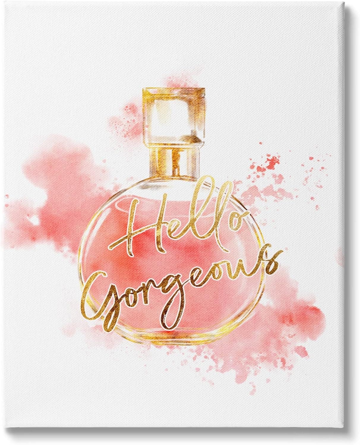 Stupell Industries Hello Gorgeous Fashion Cosmetic Perfume Bottle Pink Watercolor, Designed by Ziwei Li Canvas Wall Art, 16 x 20, White