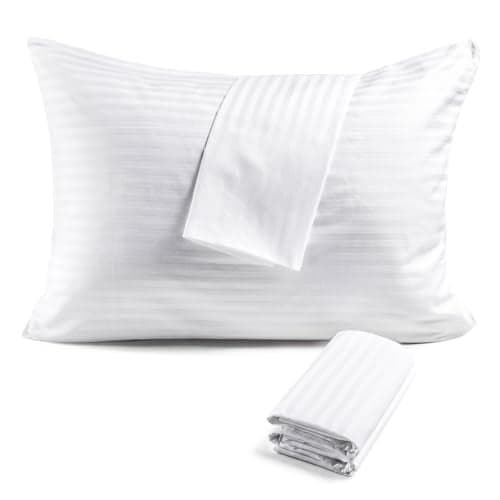 FAUNNA 600TC 100% Cotton Pillow Protectors, Standard Size (20x26), 4 Pack, Oeko-TEX Certified, Hotel Grade Pillow Cover with Silent Zipper, Zip Up Pillow Cases, White