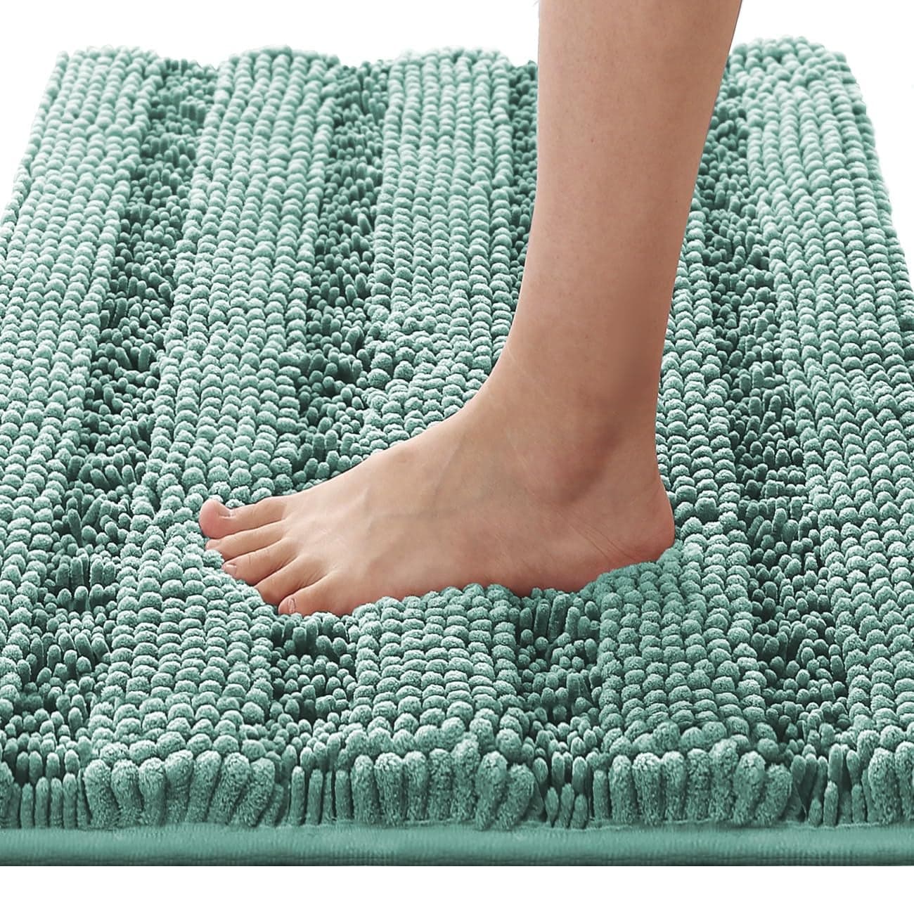 HVERSAILTEX Bath Rugs for Bathroom Non Slip Bath Mats Extra Thick Chenille Striped Rug 20 x 32 Absorbent Non Skid Fluffy Soft Shaggy Washable Plush Mat for Indoor Bath Room Tub Eggshell Blue