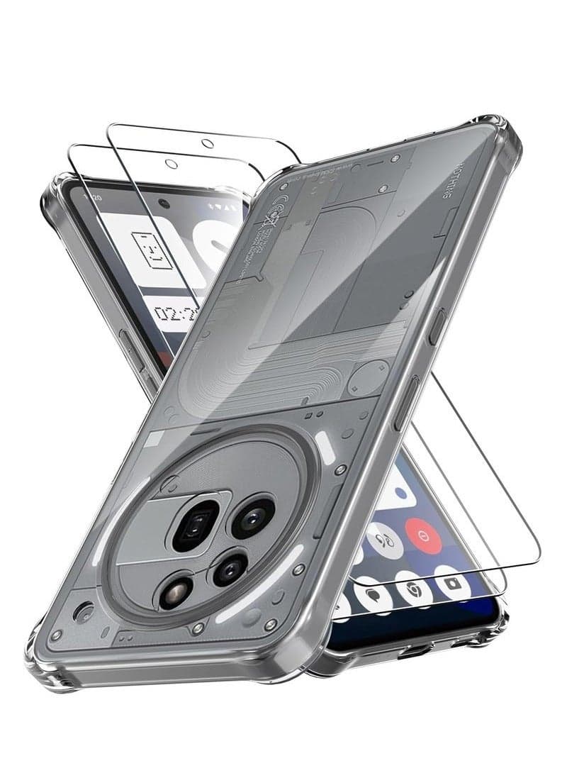Clear Case Cover for Nothing Phone 3a Pro | Anti-Yellowing Soft TPU Shockproof Back Cover with 2-Pack Tempered Glass Screen Protector | Anti-Scratch, High Transparency Film for Nothing Phone 3a Pro | Slim, Durable Phone Case