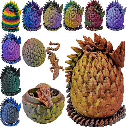 3D Printed Dragon Egg Articulating Gemstone Dragon Fidget Figurine Vibrant Color Dragons Flexible ADHD Autism and Anxiety Relief Articulated Joints Gold Copper Silver