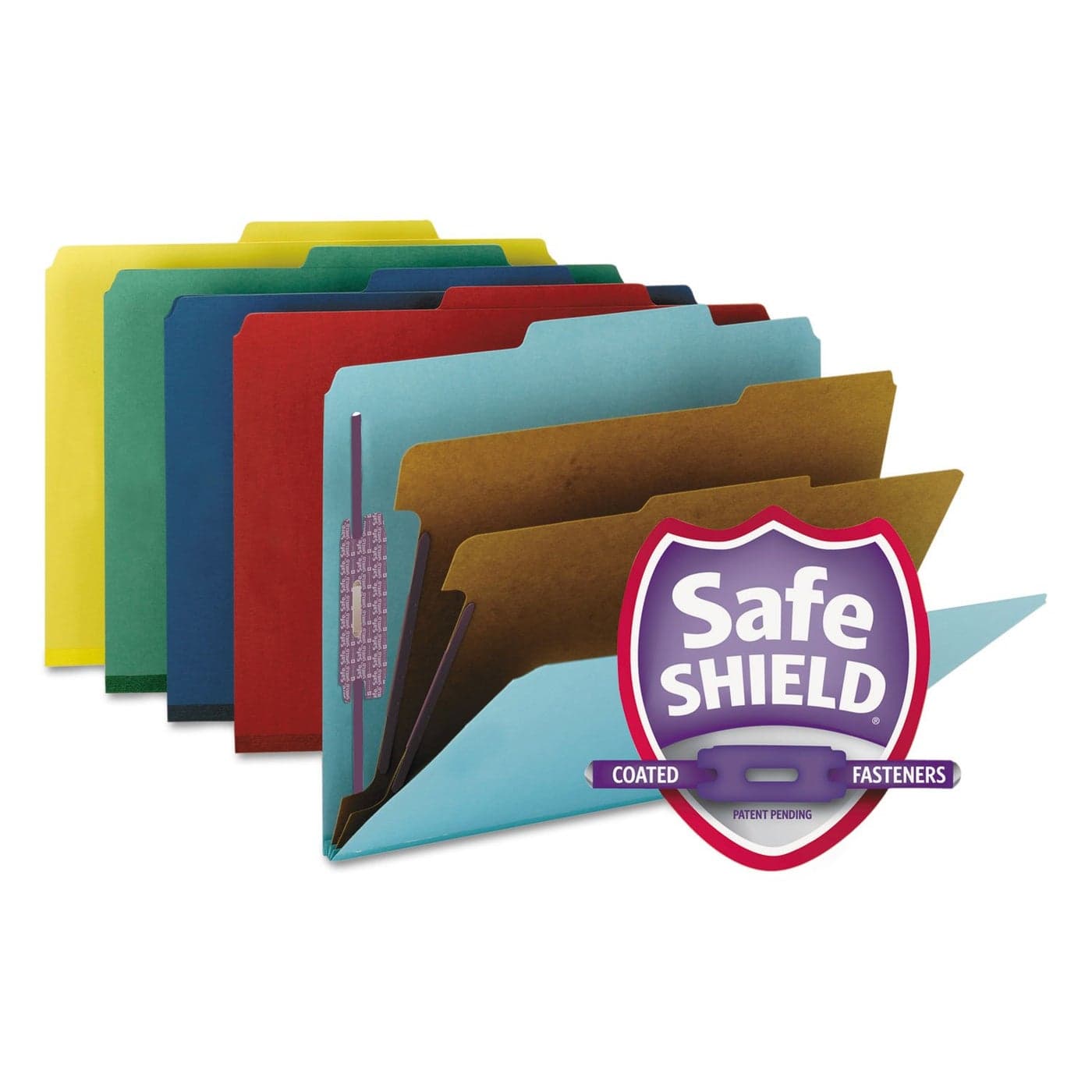 Smead Pressboard Classification File Folder with SafeSHIELD Fasteners 2 Dividers 2 Expansion Letter Size Assorted Colors 10 per Box 14025