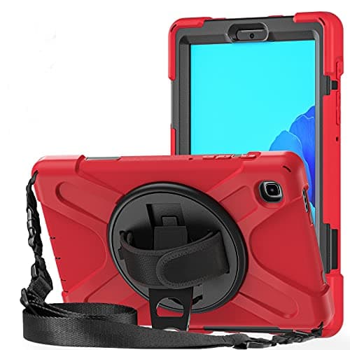 ProElite Rugged 3 Layer Armor case Cover for Samsung Galaxy Tab A7 Lite 8.7" SM-T225/T220 Hand Grip and Rotating Kickstand, Red