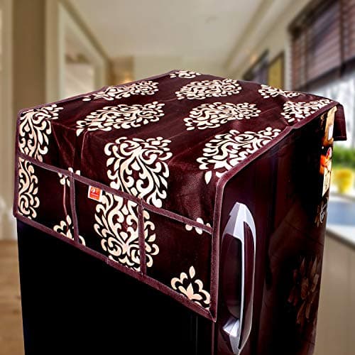 KANUSHI Industries® Floral Design Fridge Top Cover with 6 Utility Pockets (Brown Color)