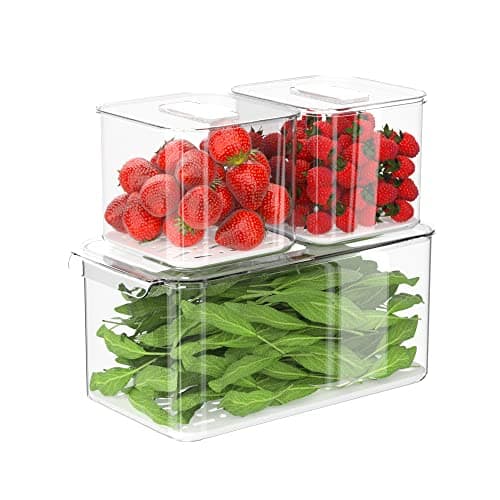 SANNO Fridge Produce Saver Food Storage Bin Containers, Refrigerator Food Fruit Vegetables storage Produce Saver Produce Saver Containers, Stackable Freezer Fridge