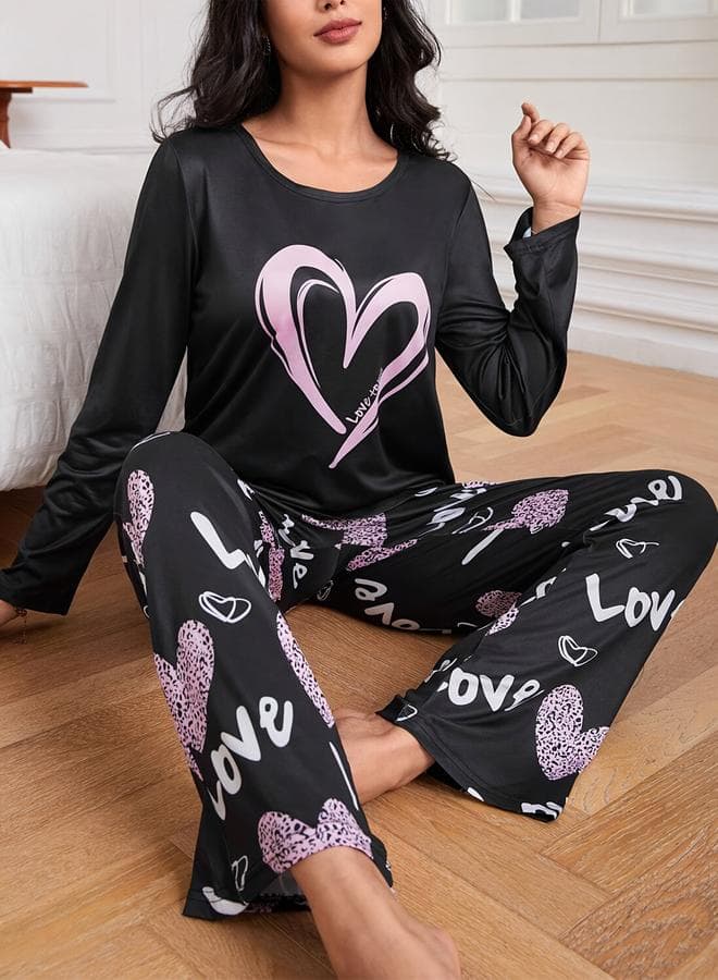 Take Two Graphic Printed Long Sleeve T-shirt with Pants Set