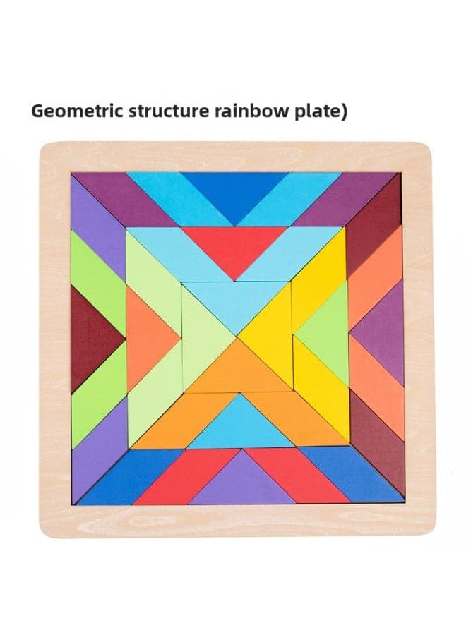 Children's Wooden Early Education Fun Jigsaw Puzzle Rainbow Building Blocks Large Disc Variety Modeling Puzzle Puzzle Puzzle Educational Toys-Color:Geometric Rainbow Disk