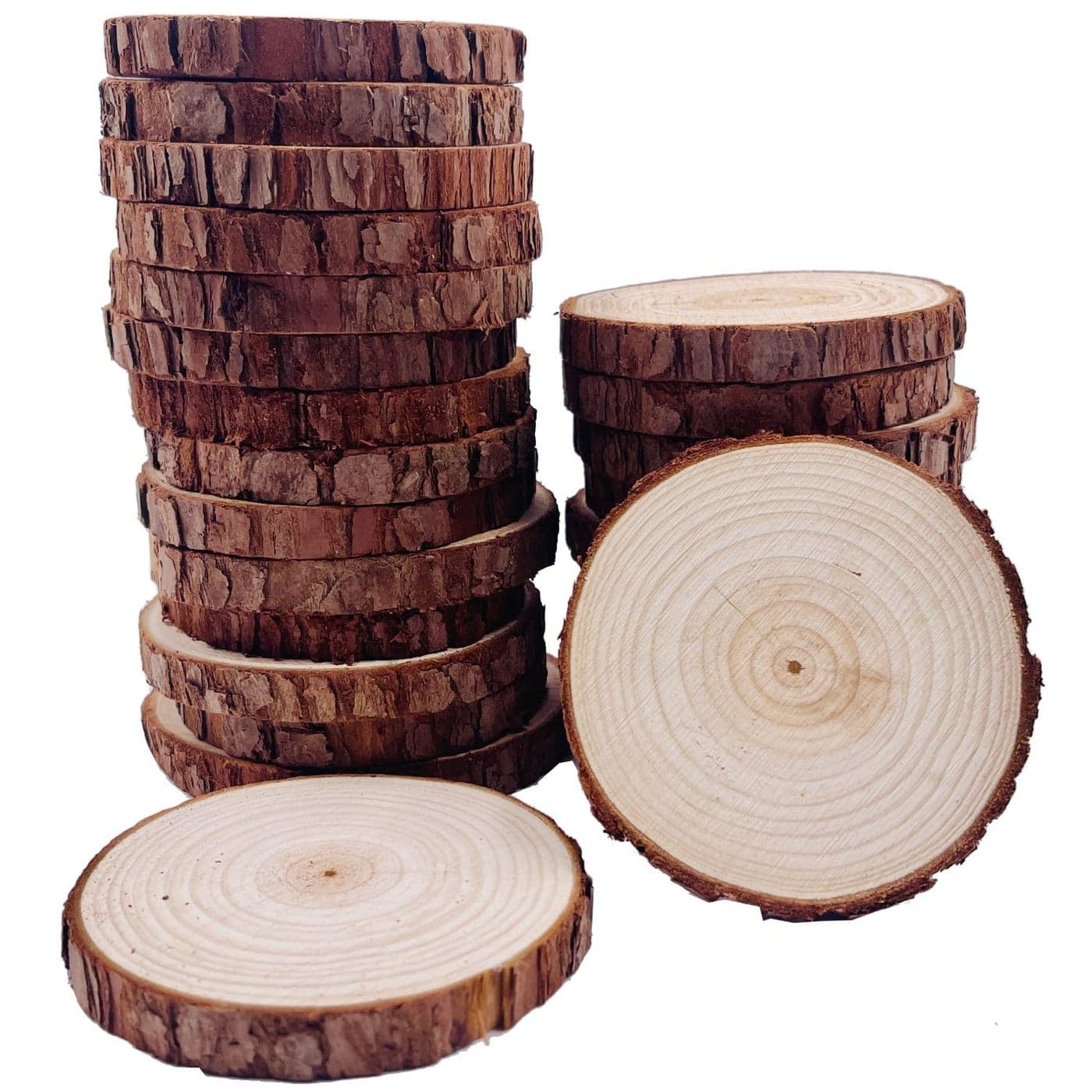William Craft Unfinished Natural Wood Slices with Bark 25 Pcs 3135 Inches Unfinished Wood Craft Kit Undrilled Wooden Circles Without Hole Tree Slice for Arts Painting Christmas Ornaments DIY Crafts