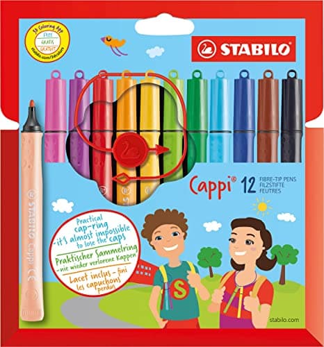 FiberTip Pen with CapRing STABILO Cappi Pack of 12 Assorted Colors 1 CapRing