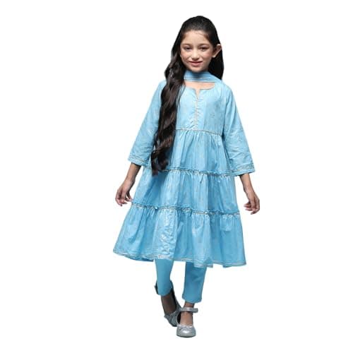 Biba Cotton Girls Printed Set Tired Kid(Kwbanaras Hynms5804_Sky Blue_3)