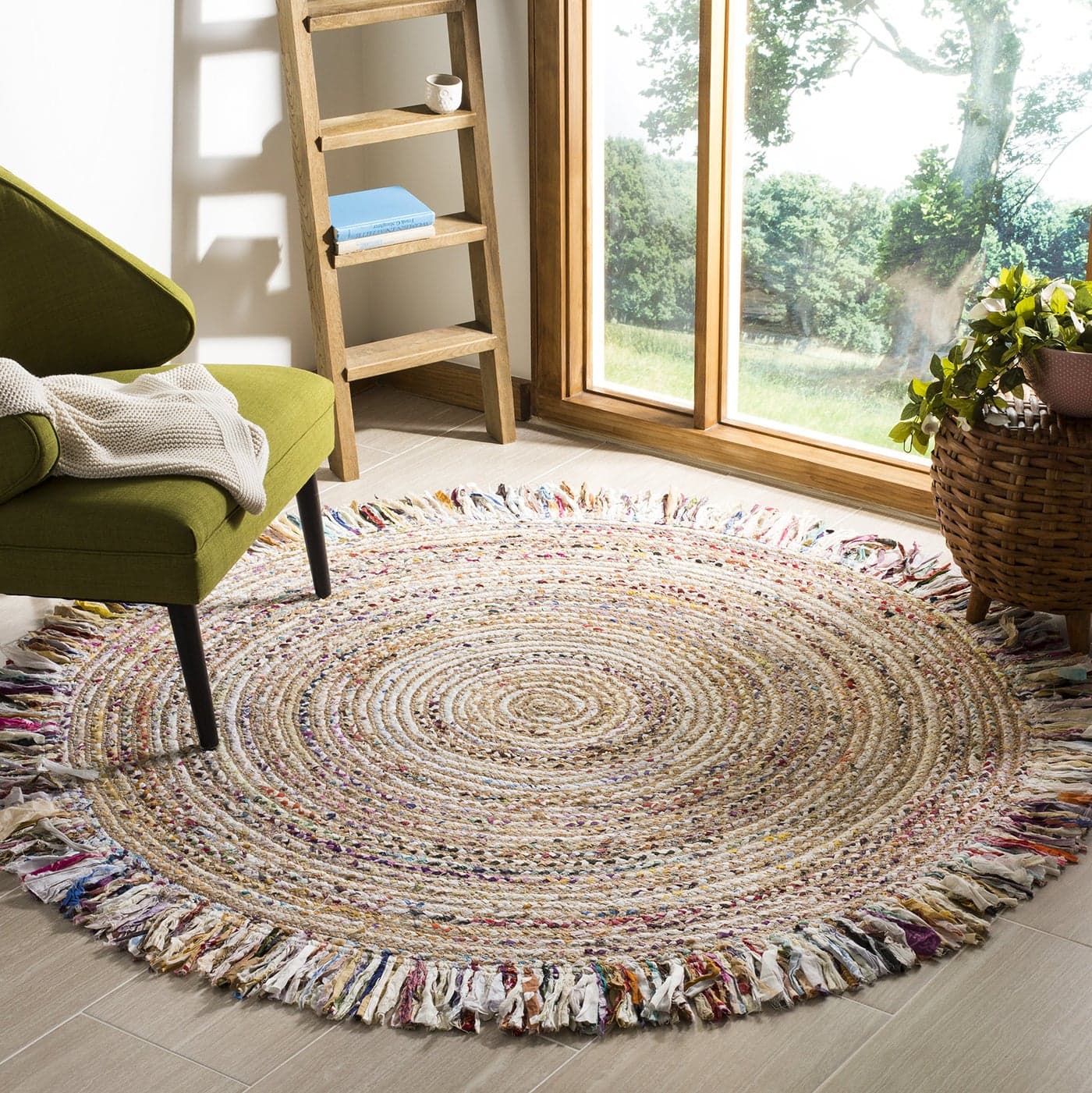 SAFAVIEH Cape Cod Collection Area Rug 3 Round Ivory Light Beige Handmade Boho Fringe Jute Cotton Ideal for High Traffic Areas in Living Room Bedroom CAP206B