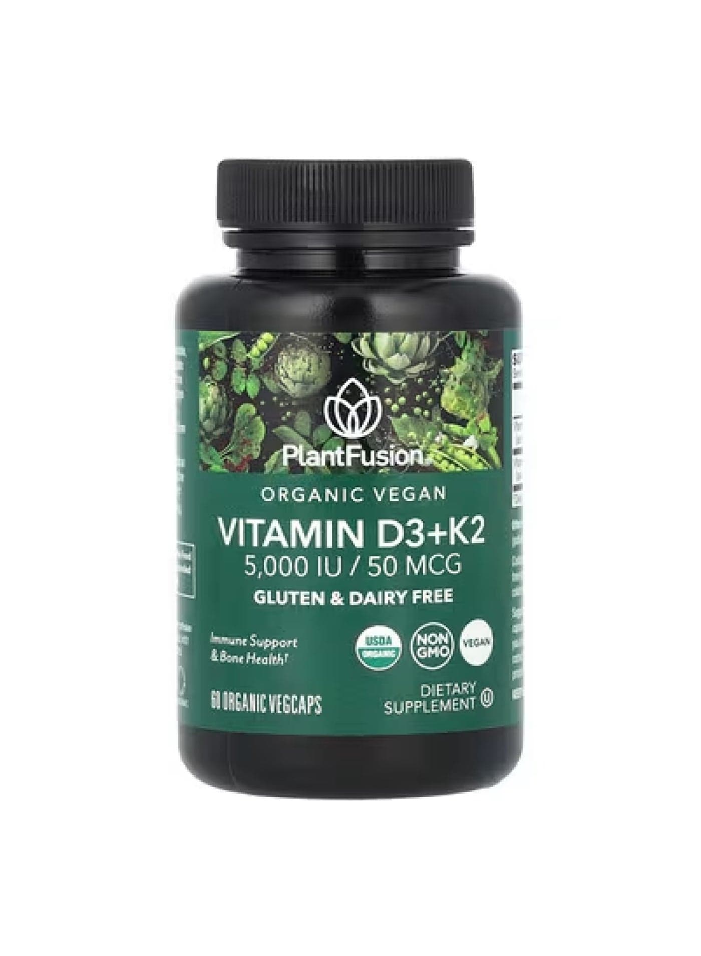 Organic Vegan Vitamin D3+ K2, 5,000 IU/50 mcg, 60 Organic VegCaps