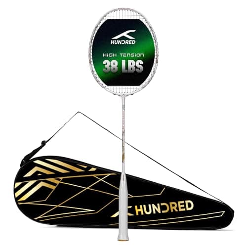 Hundred Predator 79 Extra Strong Japan Made Graphite Unstrung Badminton Racket with Full Racket Cover | 79 Grams (5U) | Maximum Tension : ≤38lbs (White)