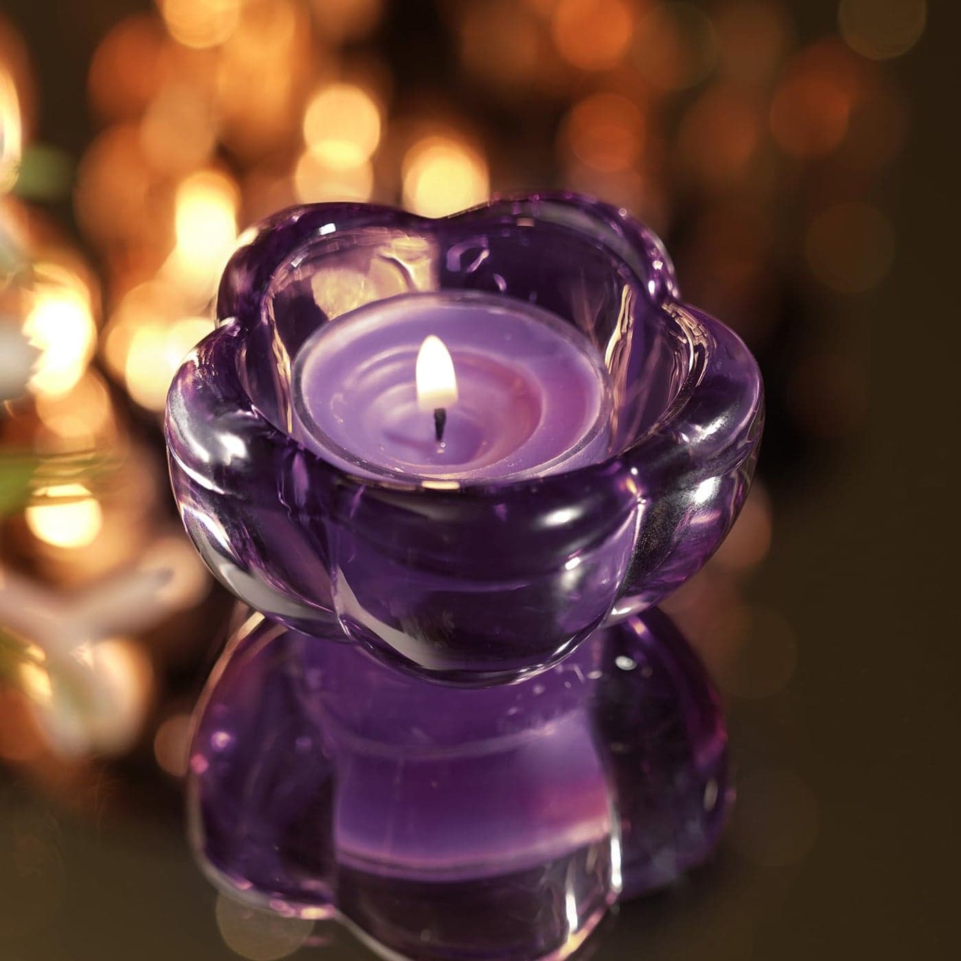 Pure Home Living Set of 4 Purple Glass Flower Shaped Tealight Holders
